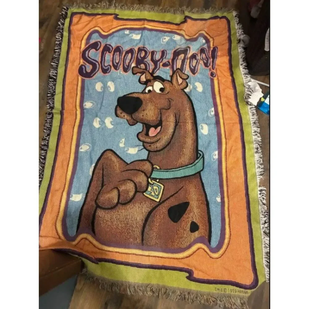 Vintage 1999 Scooby-Doo Hanna-Barbera Woven Tapestry Throw Blanket Fringe